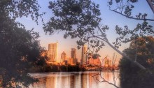 austin skyline, austin, austin sunset, zilker park, zilker park sunset
